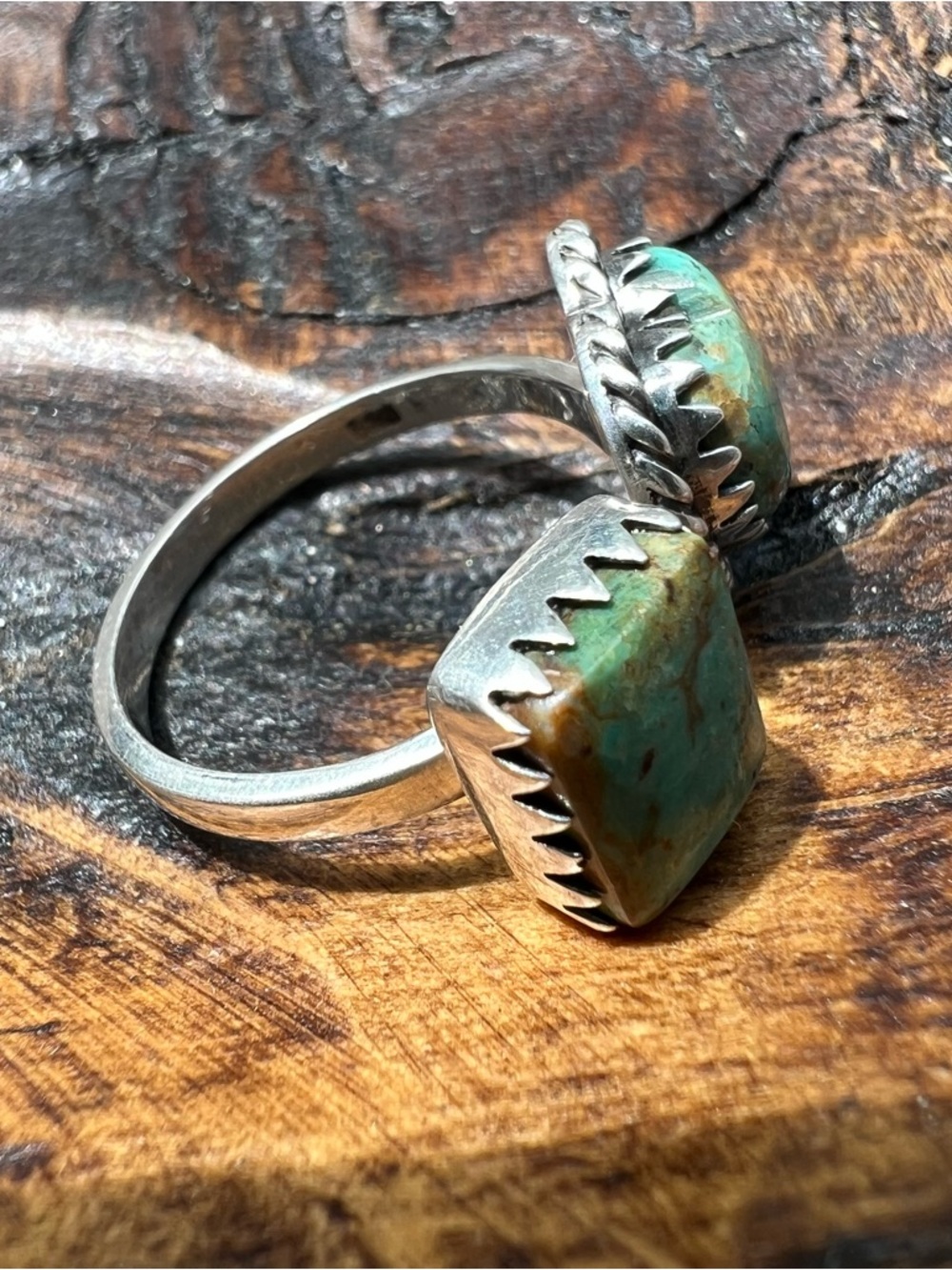 Kingman Turquoise Heart Bypass Ring 925 Sterling Silver Size 8 - Picture 5 of 14